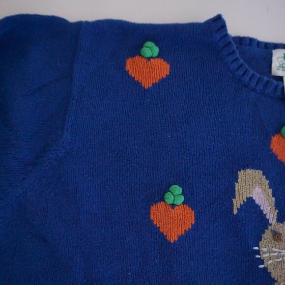 Vintage The Quacker Factory Blue Bunny Carrot Knit Easter Sweater Cottagecore 2X - Picture 5 of 11